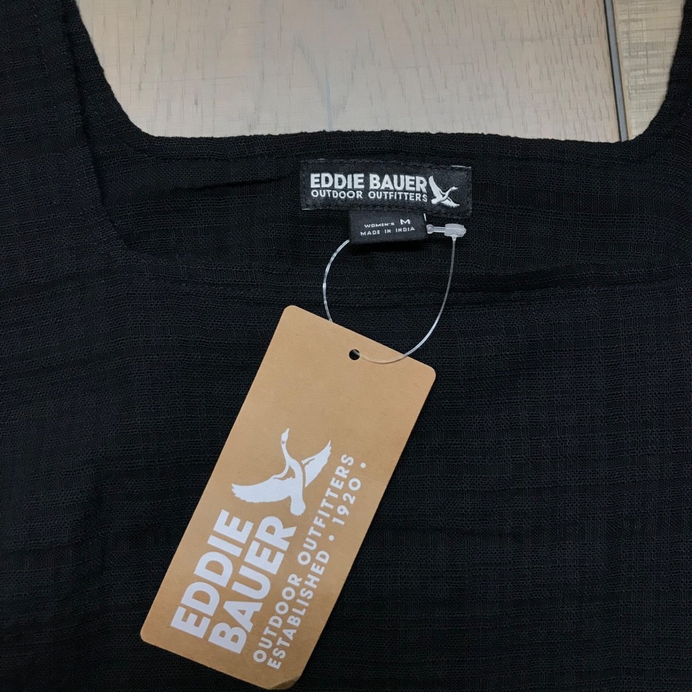 Eddie Bauer Tank Top Womens Size M Black Suns Up Gauze Shirt Square Neck Summer - Picture 4 of 12